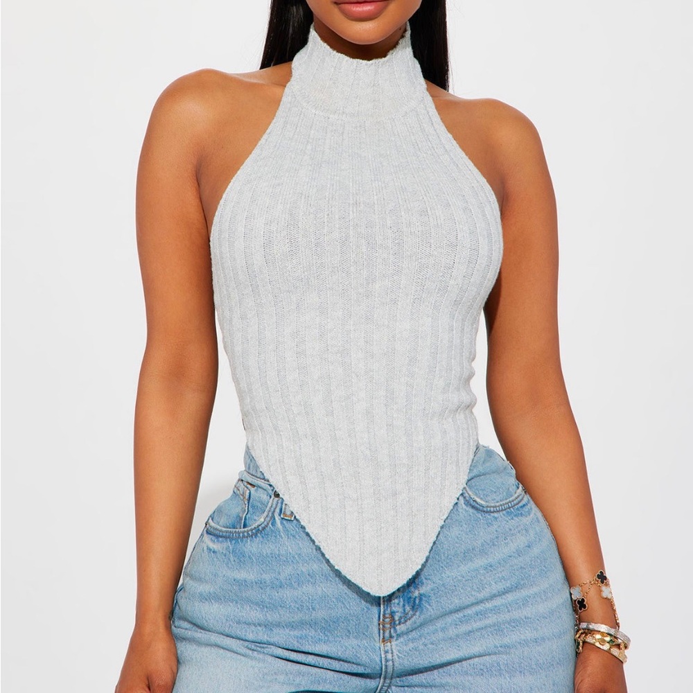 Women's Grey Ribbed Halter Top